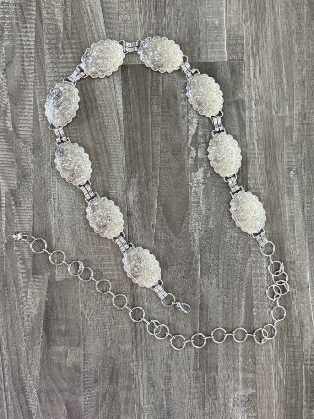 Silver Floral Oval Link Belt